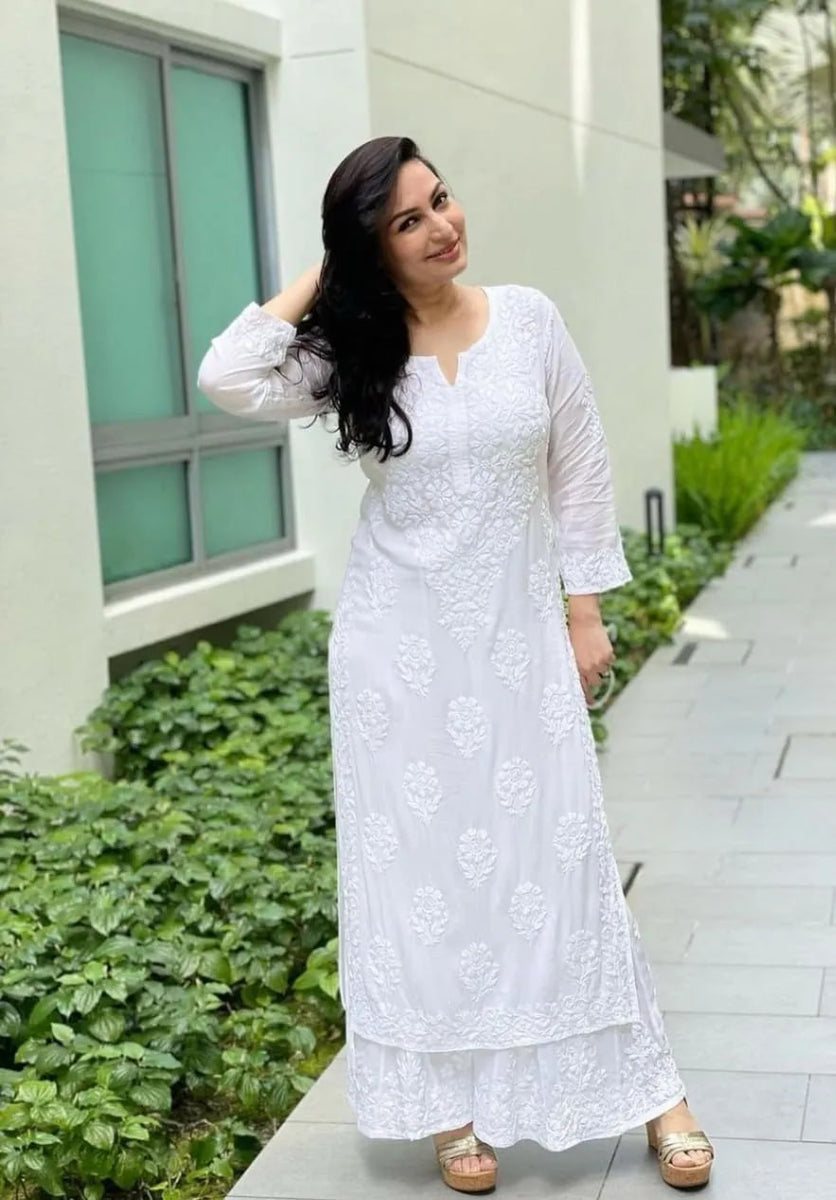 Light Green Pure Heavy Cotton with Chikankari Embroidery Work Plazo Suit
