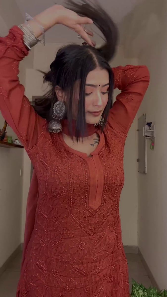 Viscose Georgette Chikankari Black Kurta main image 0