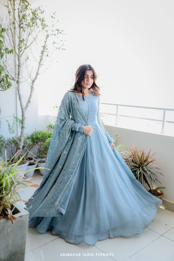 Georgette Embroidered Grey Gown Dress with Dupatta - GW0500