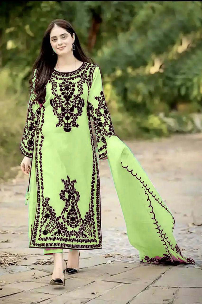 Pista Faux Georgette Embroidery Work Salwar Suit with Dupatta Set