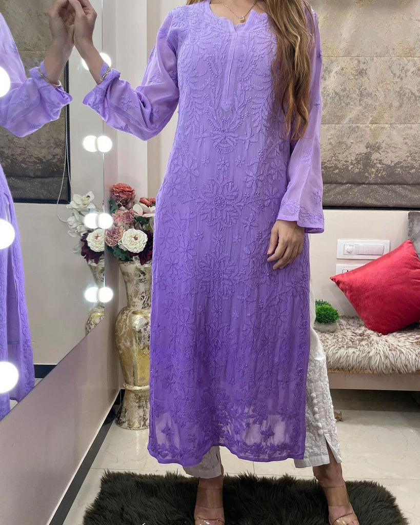 Ombre Viscose Georgette Chikankari Kurta With Pant Set