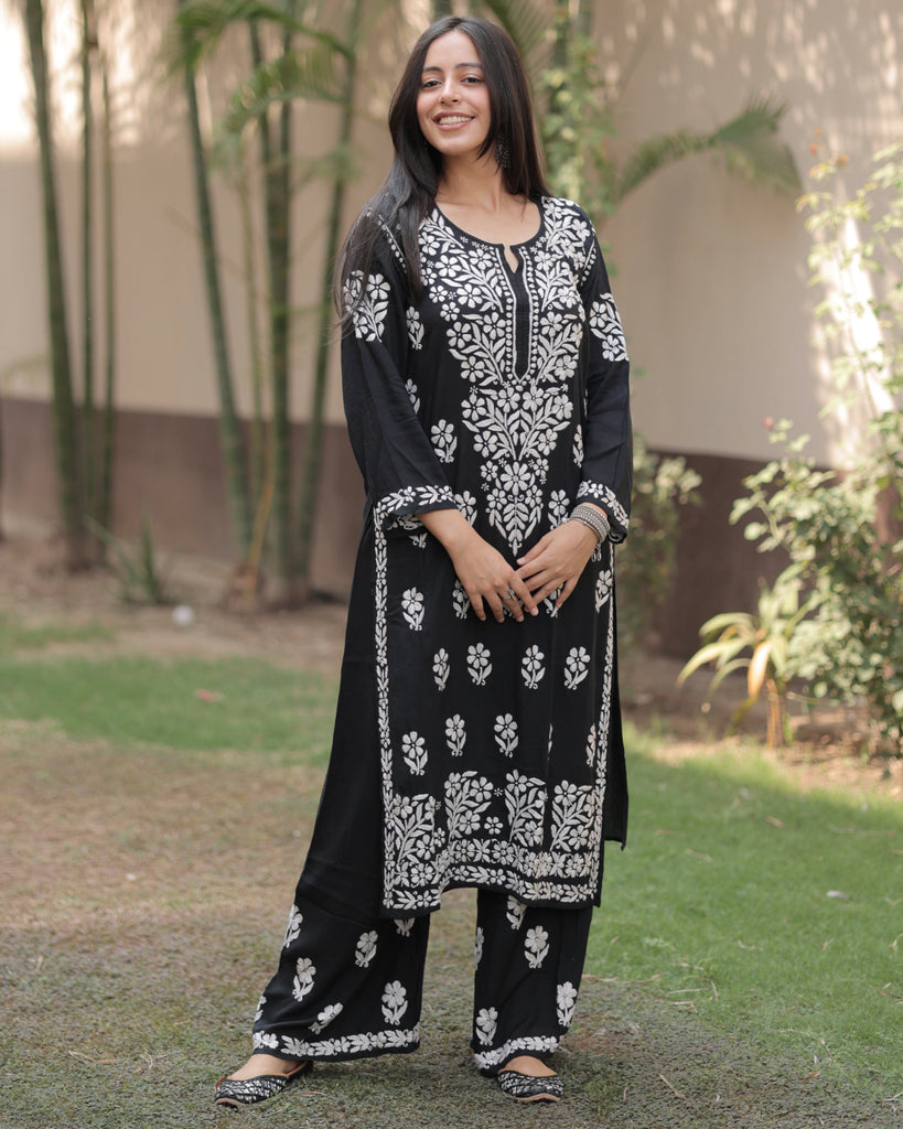 Rayon Cotton Chikankari Kurta With Palazzo