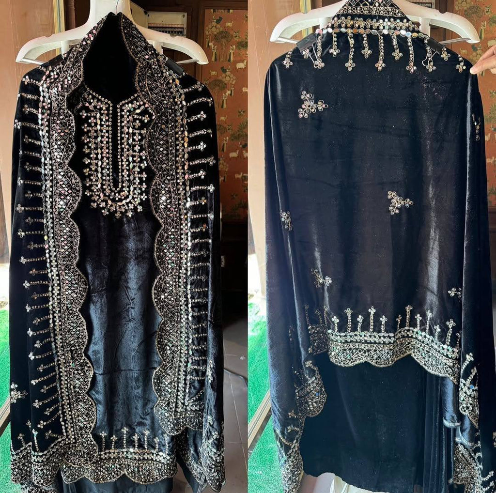 Black Viscose Velvet Sequence Work Salwar Suit