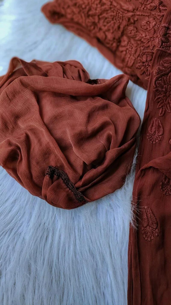 Viscose Georgette Chikankari Kurta & Pant With Dupatta Set