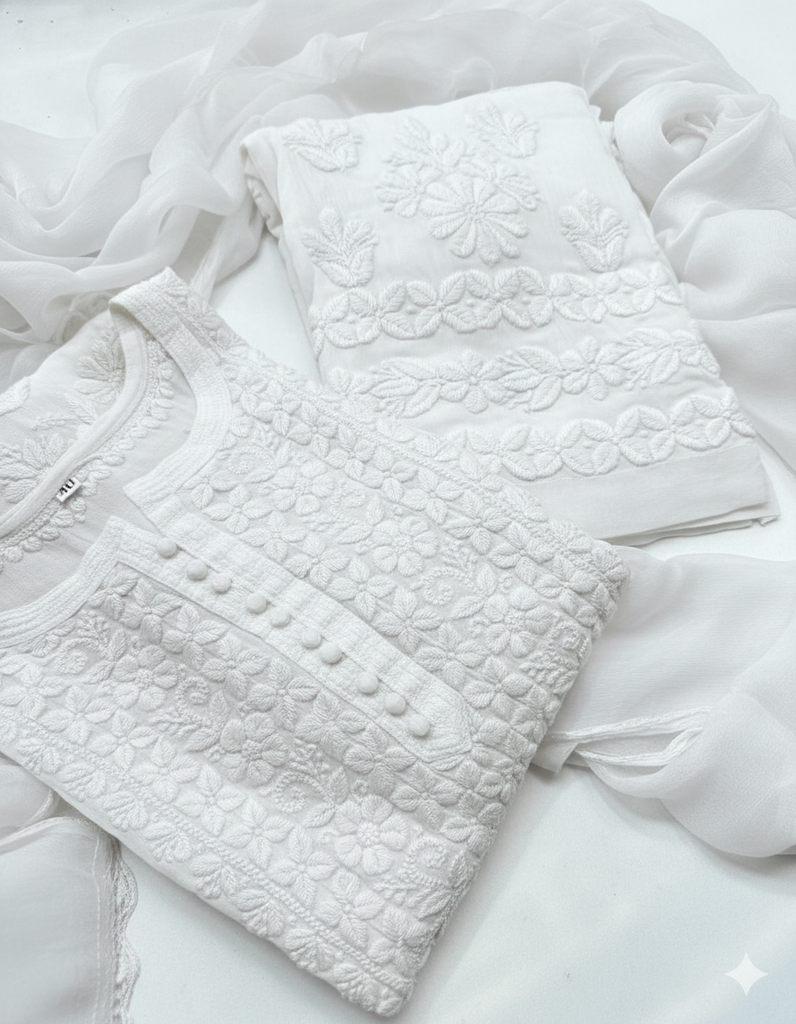 Georgette Chikankari Kurta &amp; Palazzo with Dupatta