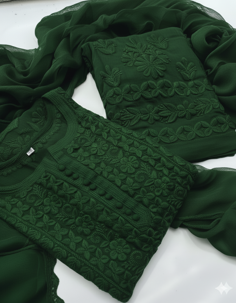 Georgette Chikankari Kurta &amp; Palazzo with Dupatta