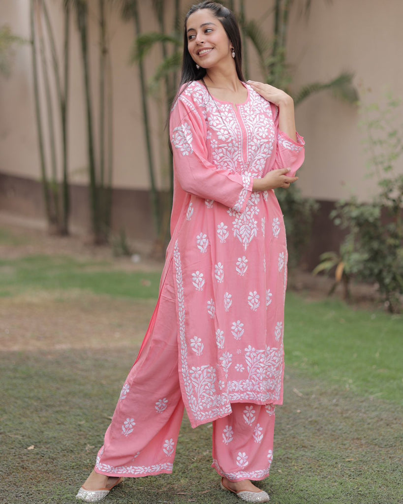 Rayon Cotton Chikankari Kurta With Palazzo