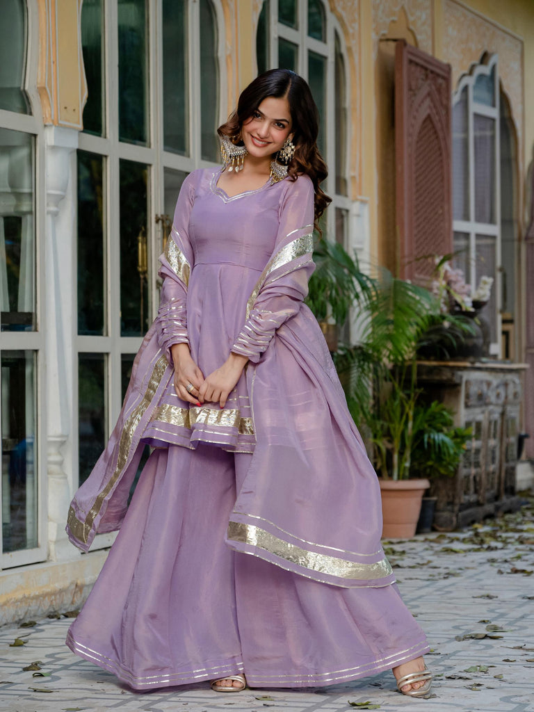 Silk Blend Peplum Kurta with Sharara & Dupatta Set