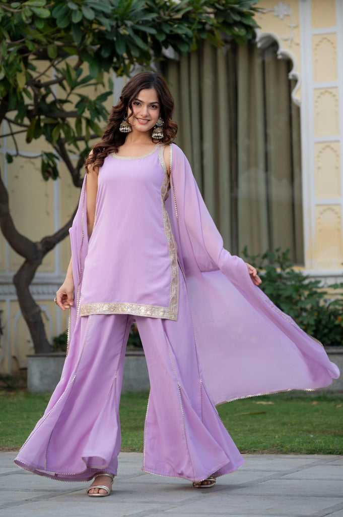 Women Solid Sleeveless Scoop Neck Kurta with Flared Palazzo & Dupatta – Festive Wear Co-ord Set