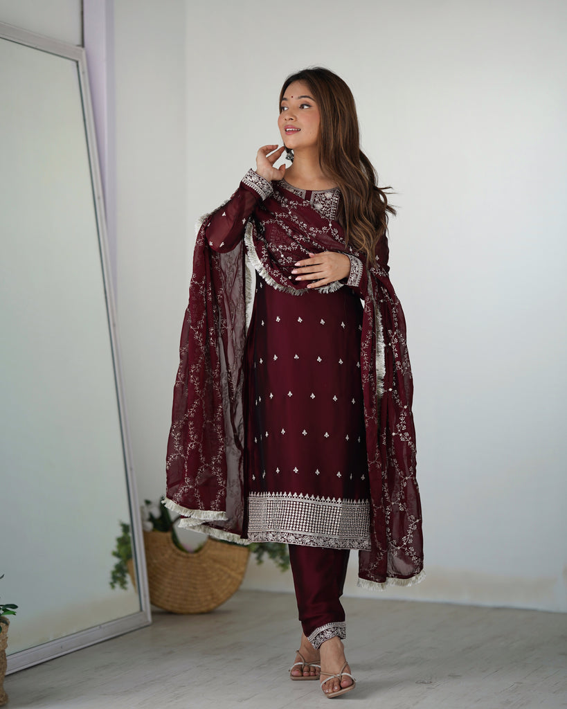 Maroon Rangoli Silk Thread Work Salwar Suit