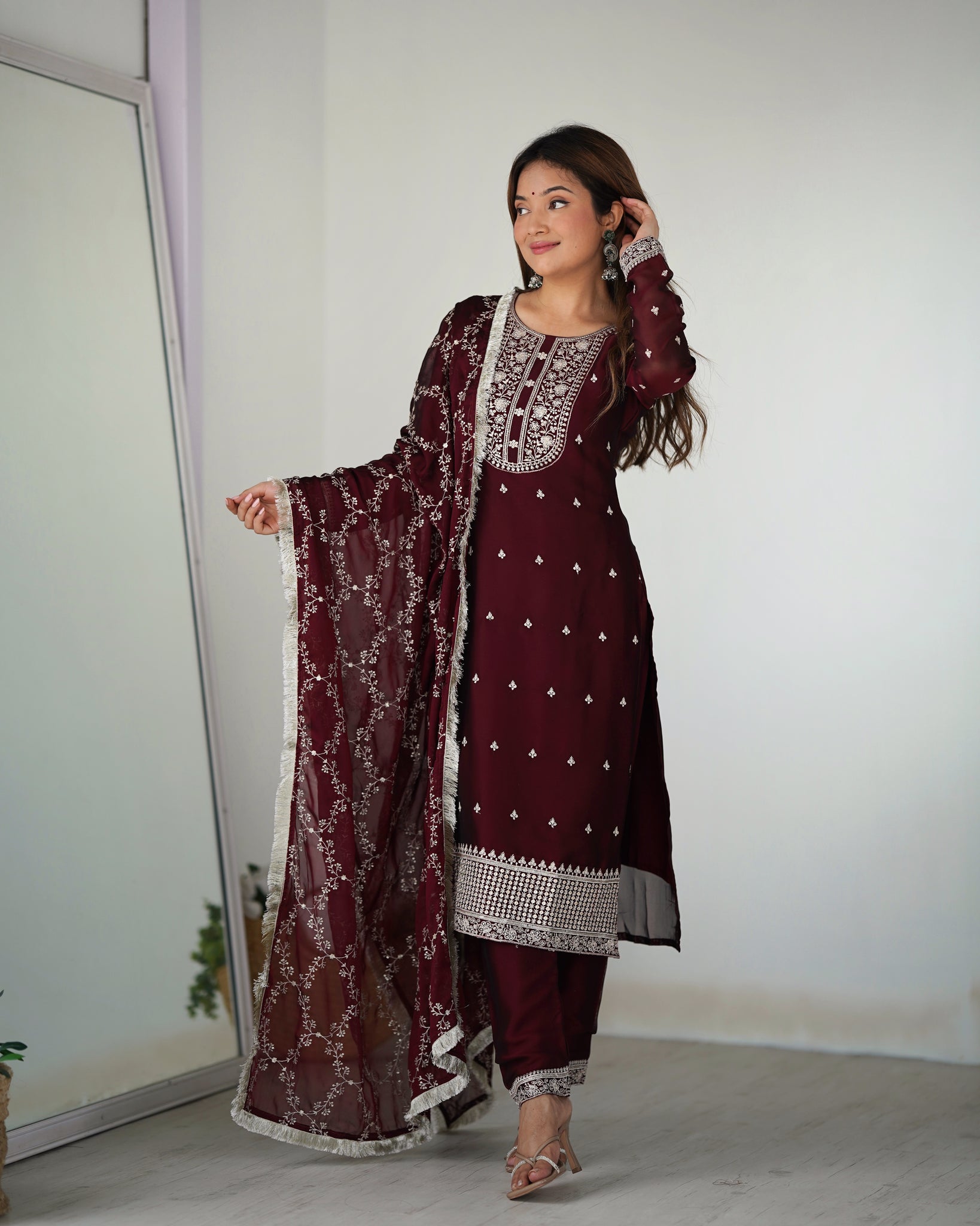 Maroon Rangoli Silk Thread Work Salwar Suit – SurtiSilk