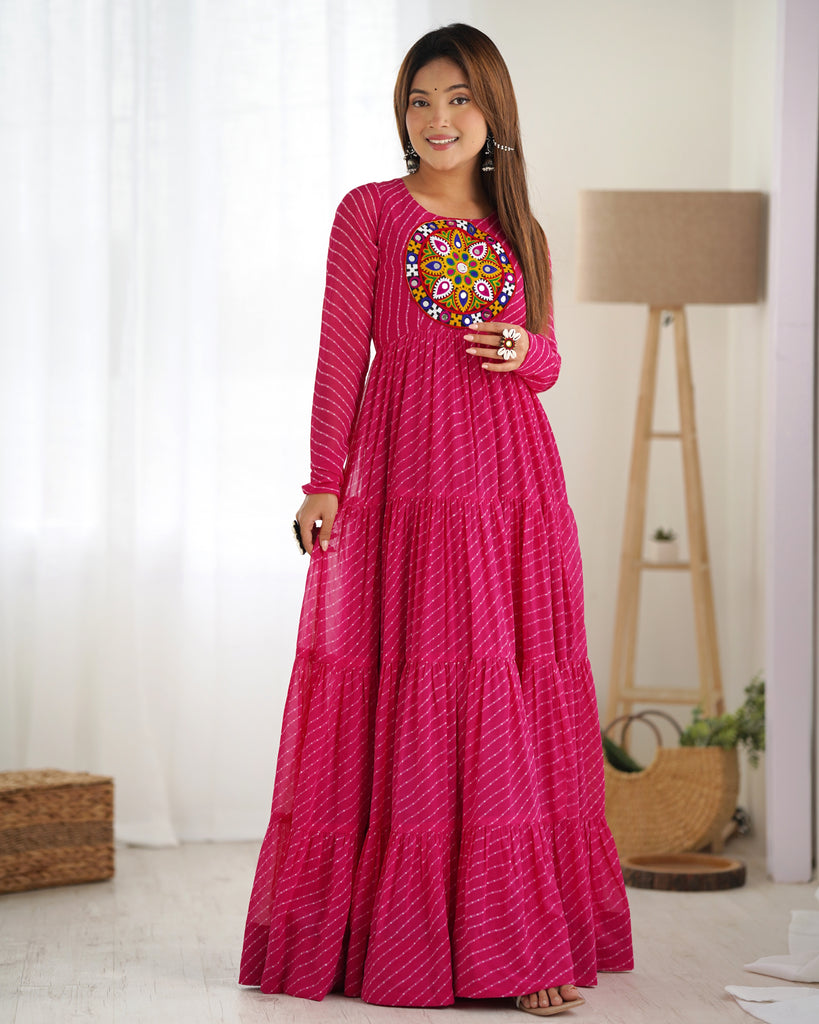 Rani Pink Faux Georgette Laheriya Printed Gown