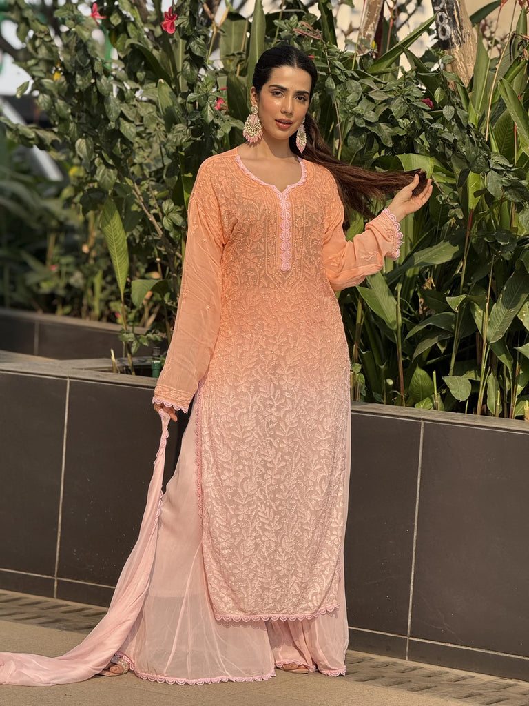 Viscose Georgette Chikankari Kurta with Palazzo & Dupatta