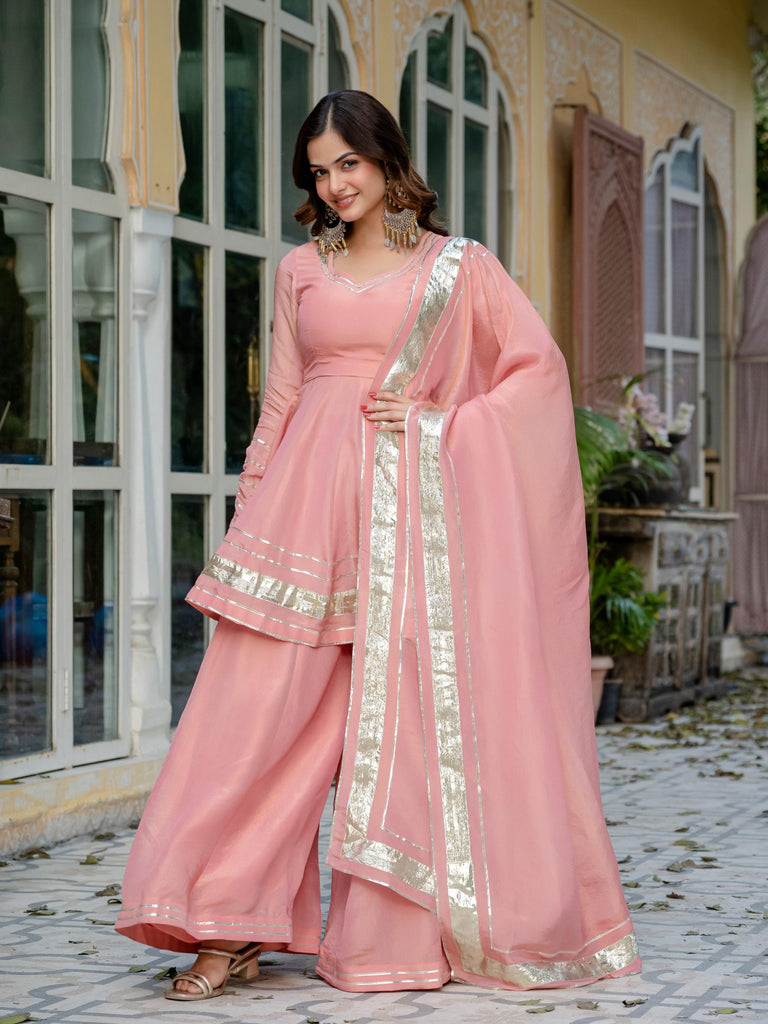Silk Blend Peplum Kurta with Sharara & Dupatta Set