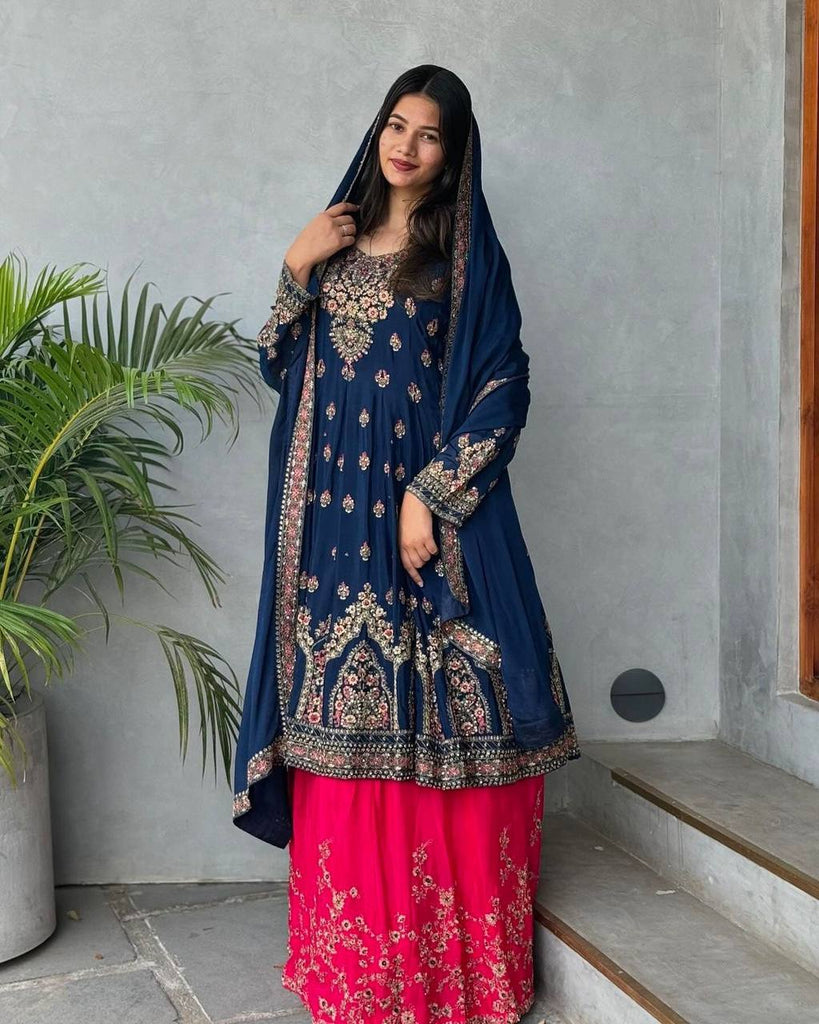 Navy Blue Faux Georgette Sequence Embroidery Work Salwar Suit