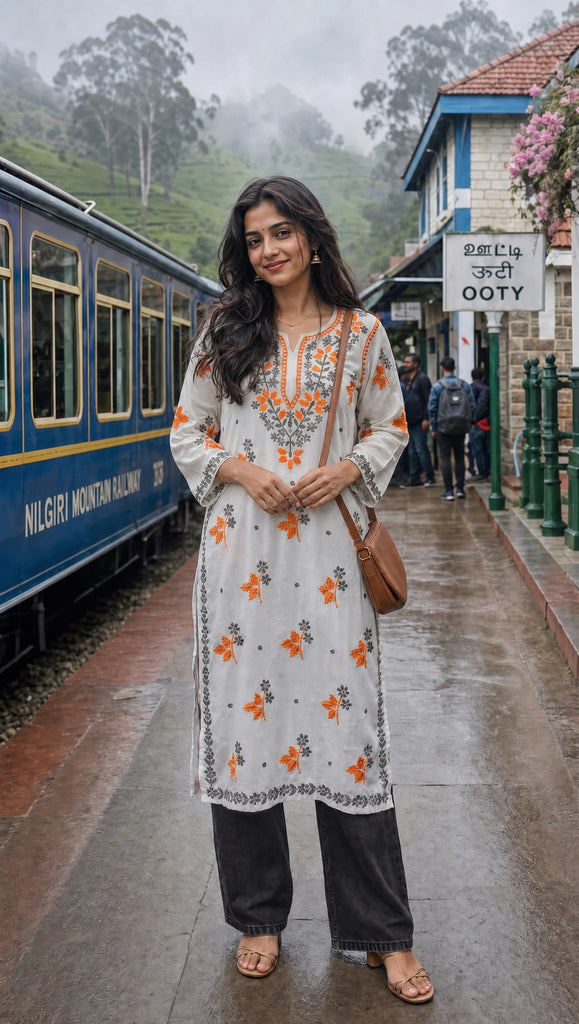 Women White Rayon Cotton Chikankari Kurta | Elegant Embroidered Ethnic Kurti