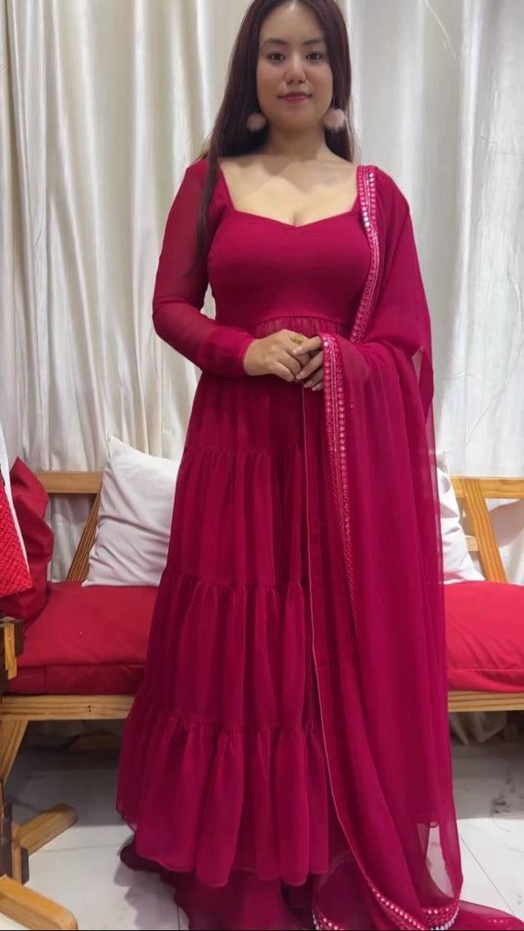 Rani Pink Faux Georgette Gown With Dupatta