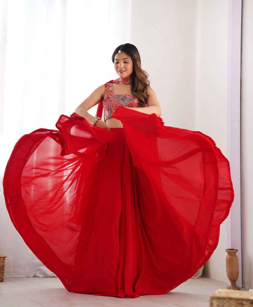 Red Blooming Fox Georgette Lehenga Choli