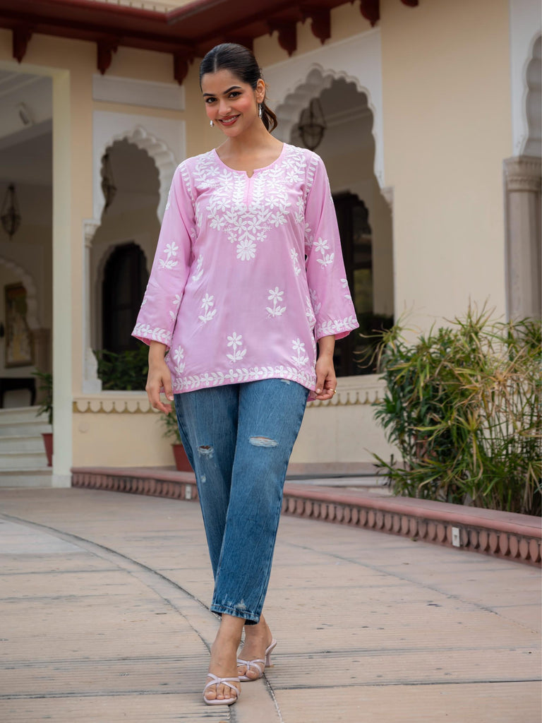 Women’s Rayon Cotton Chikankari Short Kurti