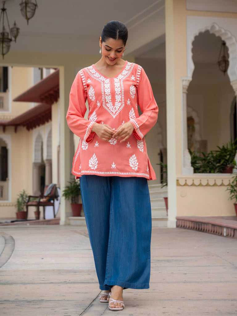 Women’s Rayon Cotton Chikankari Short Kurti