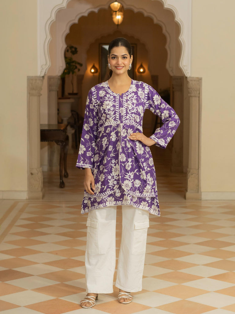 Women’s Rayon Cotton Printed Chikankari Short Kurti