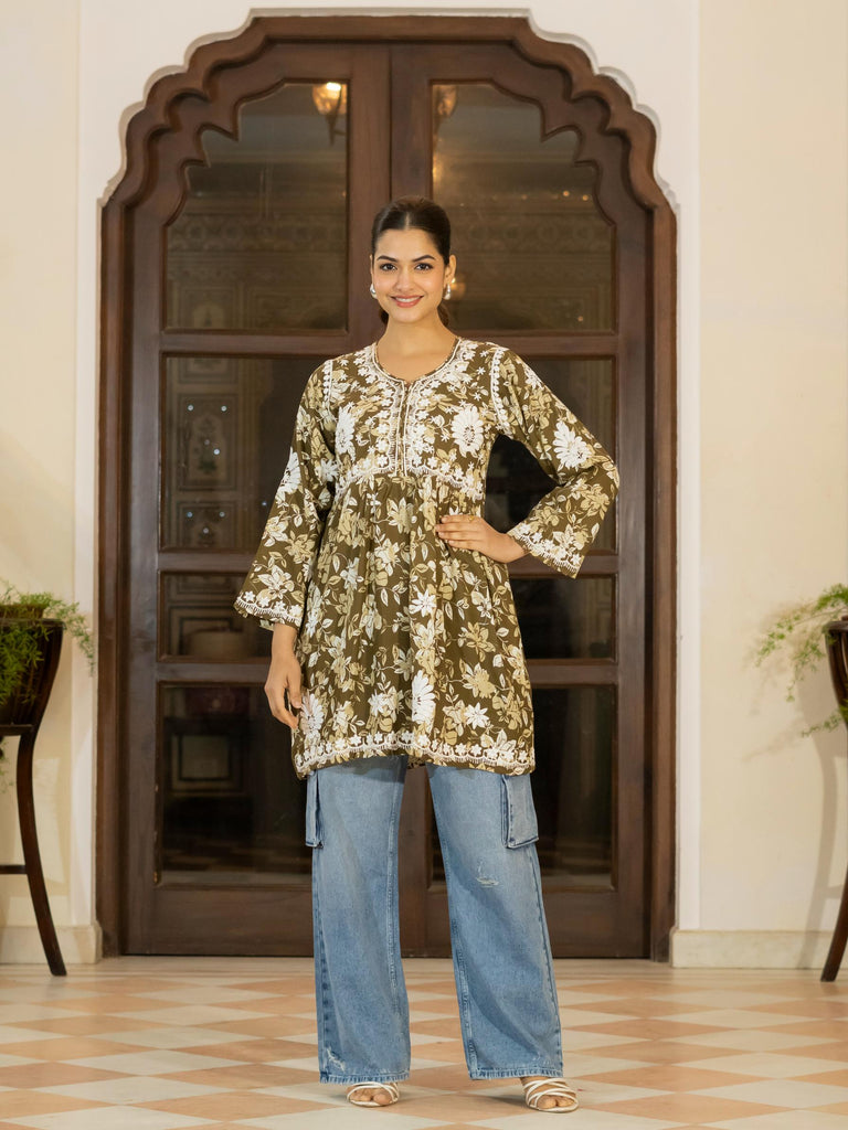 Women’s Rayon Cotton Printed Chikankari Short Kurti