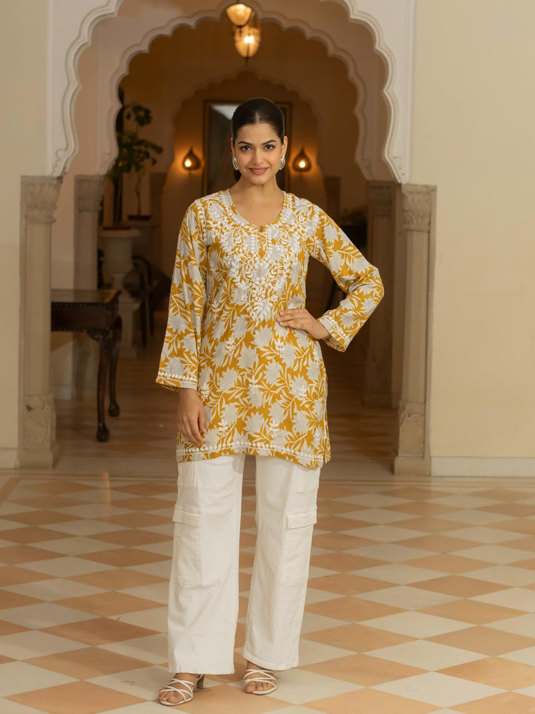 Women’s Rayon Cotton Printed Chikankari Short Kurti