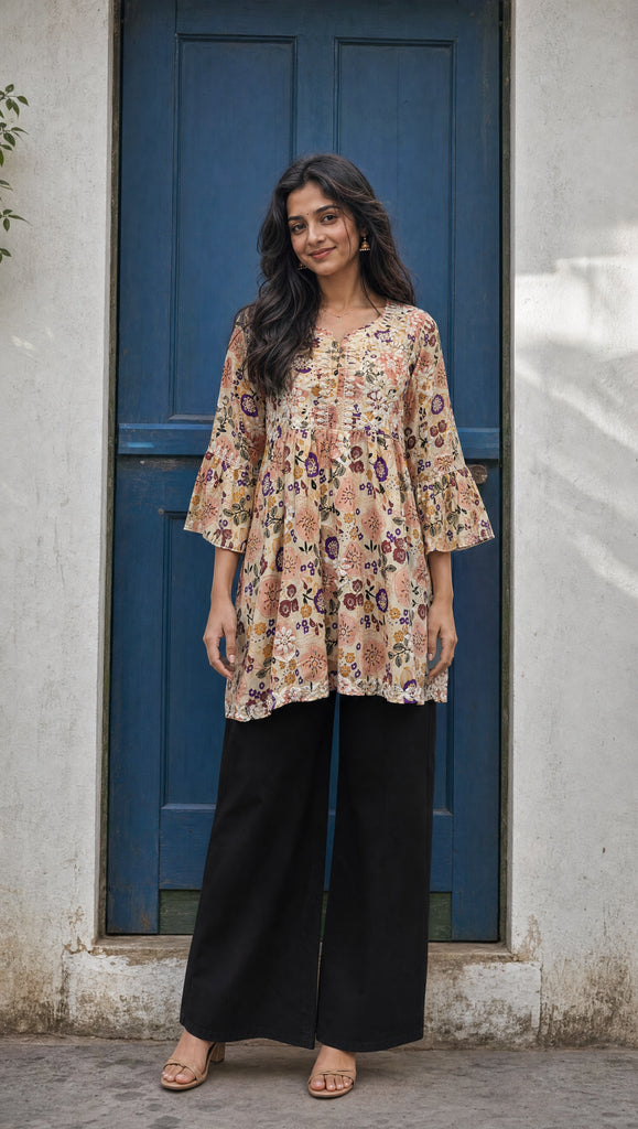 Women’s Rayon Cotton Printed Chikankari Short Kurti