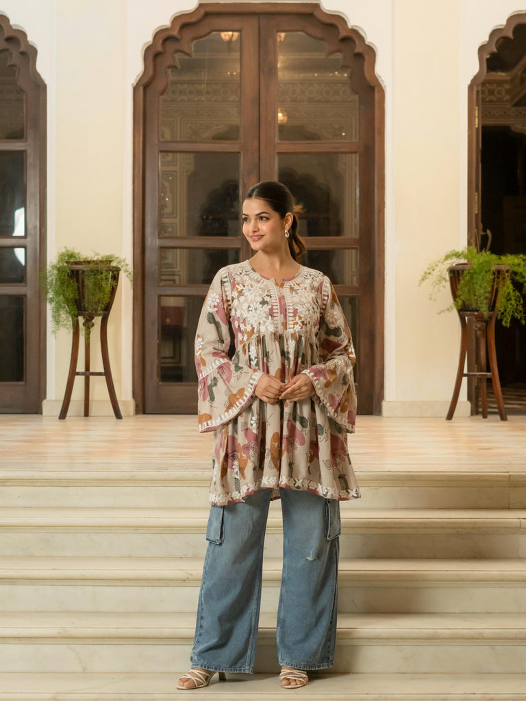 Women’s Rayon Cotton Printed Chikankari Short Kurti