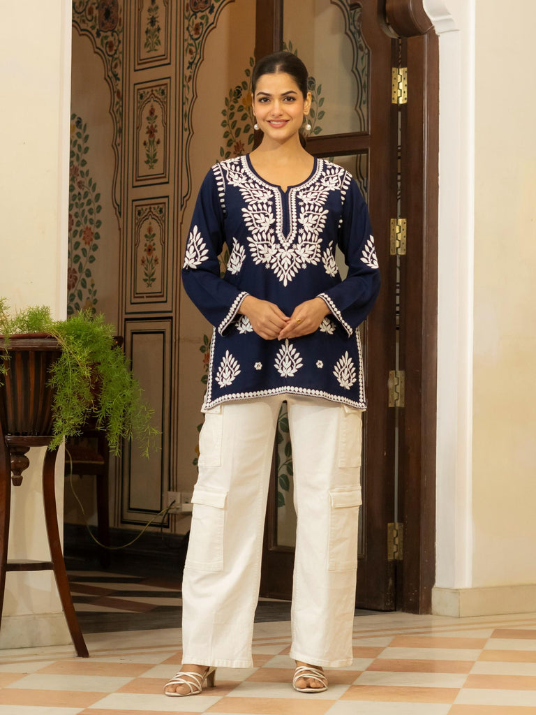 Women’s Rayon Cotton Chikankari Short Kurti