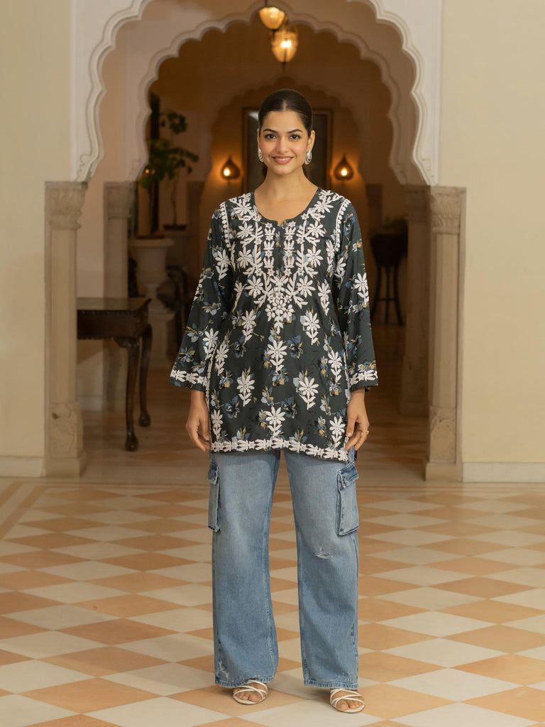 Women’s Rayon Cotton Printed Chikankari Short Kurti