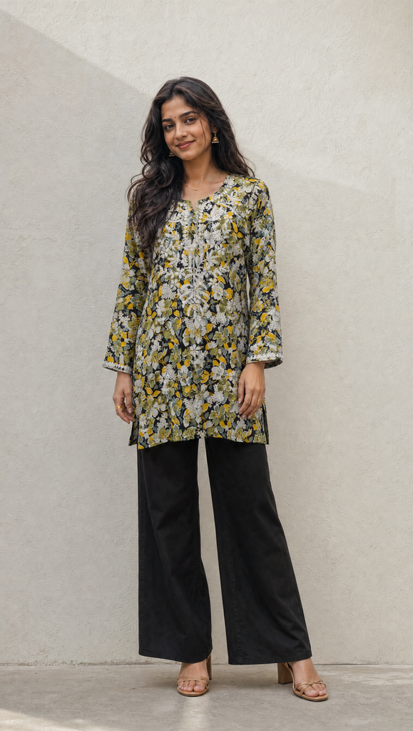Women’s Rayon Cotton Printed Chikankari Short Kurti