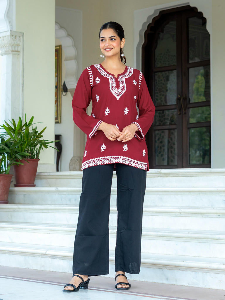 Women’s Rayon Cotton Chikankari Short Kurti