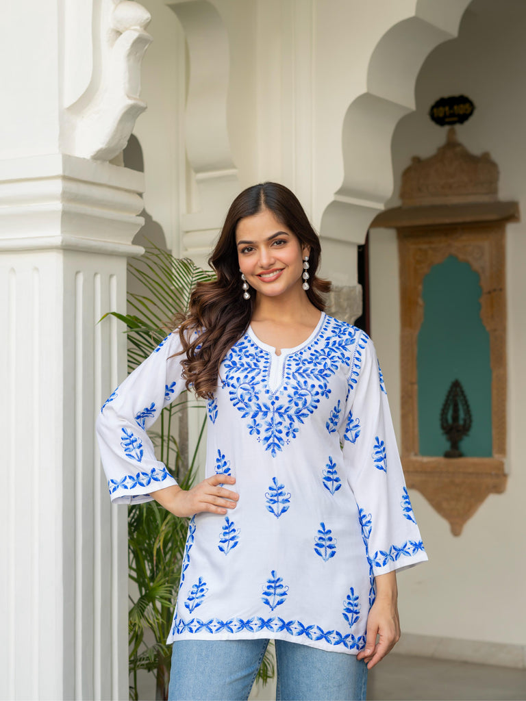 Women’s Rayon Cotton Chikankari Short Kurti