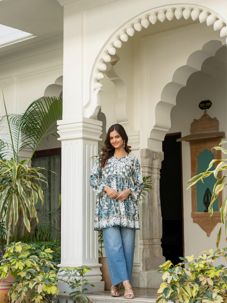 Women’s Rayon Cotton Printed Chikankari Short Kurti