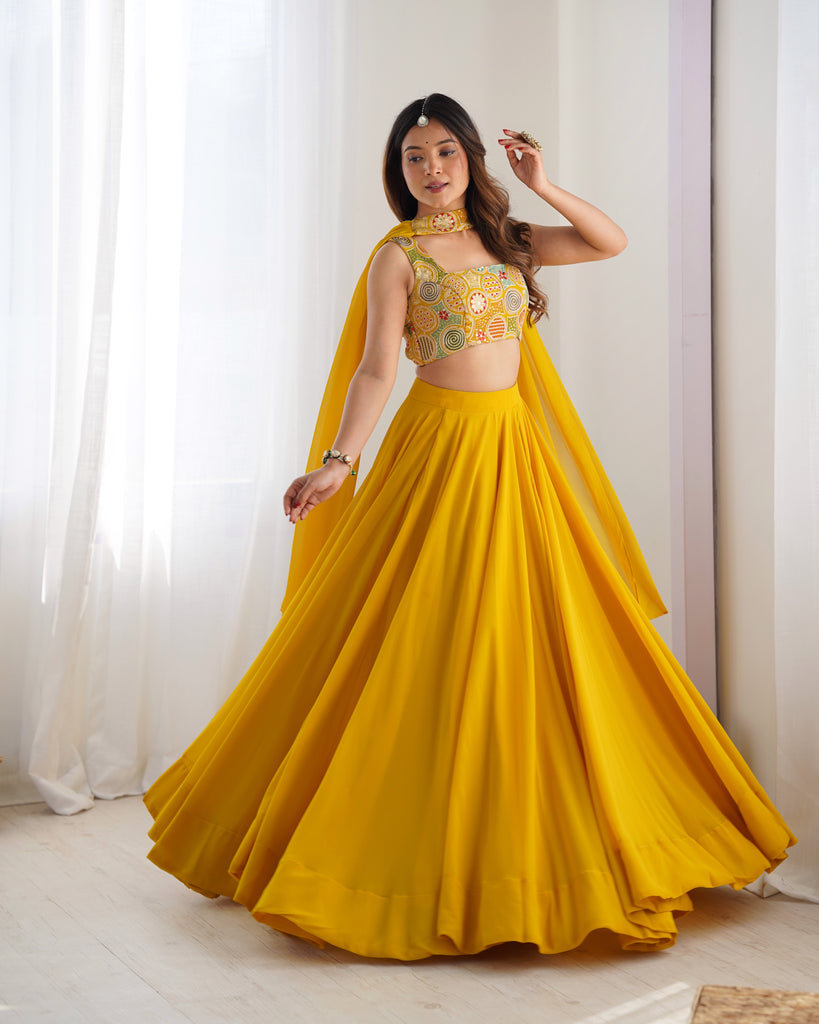 Yellow Blooming Fox Georgette Lehenga Choli