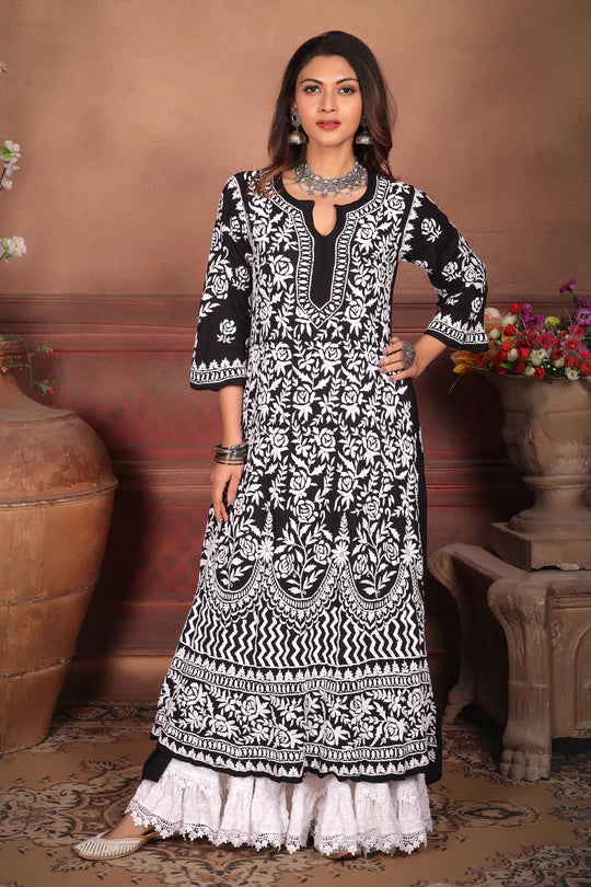 Rayon Cotton  Chikankari Kurta With Palazzo