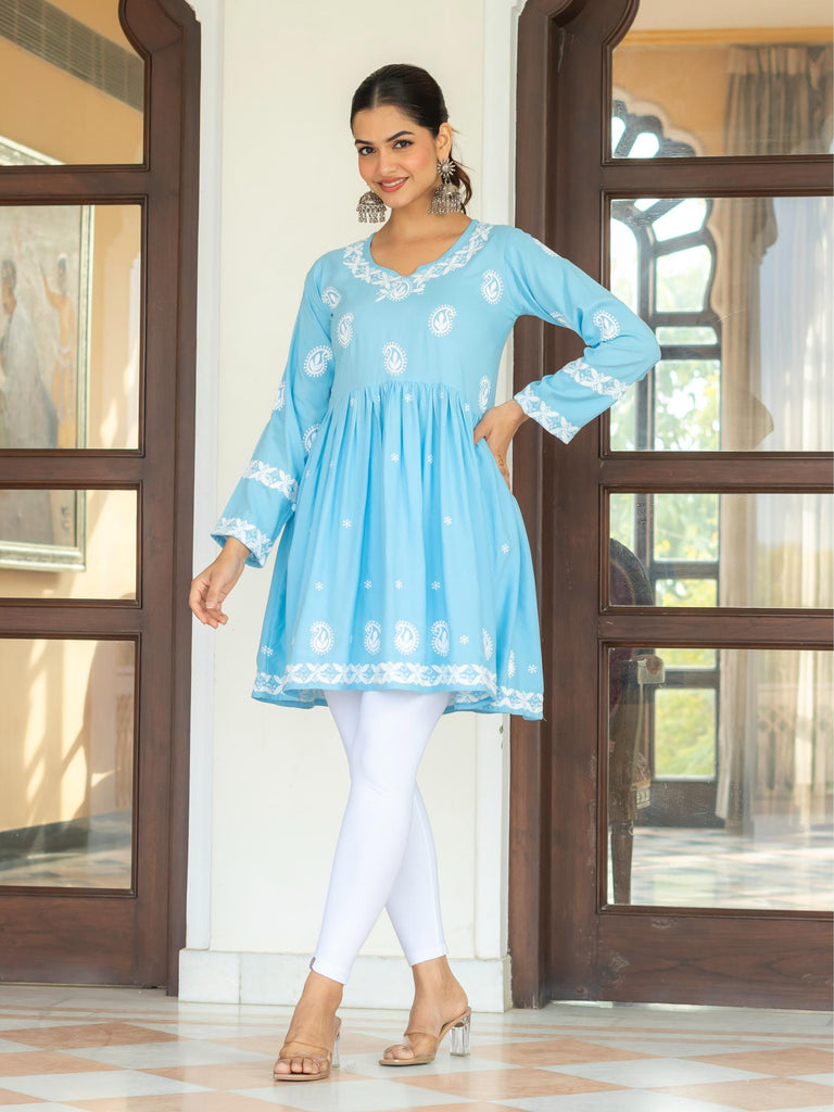 Women’s Rayon Cotton Chikankari Short Kurti