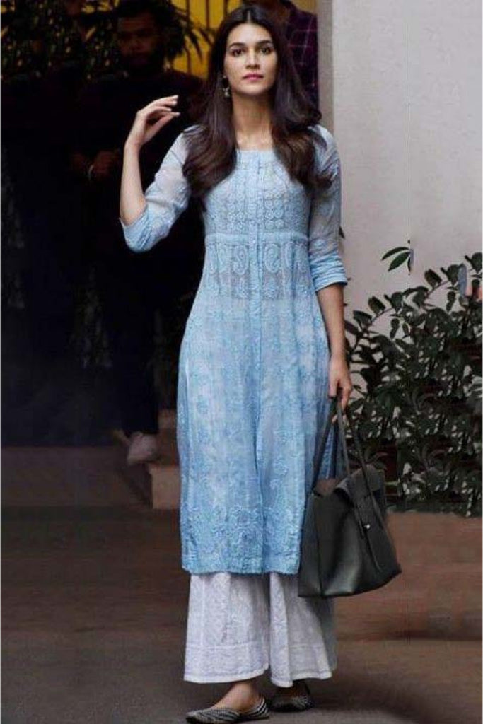 Viscose Georgette Chikankari Kurta And Palazzo Set