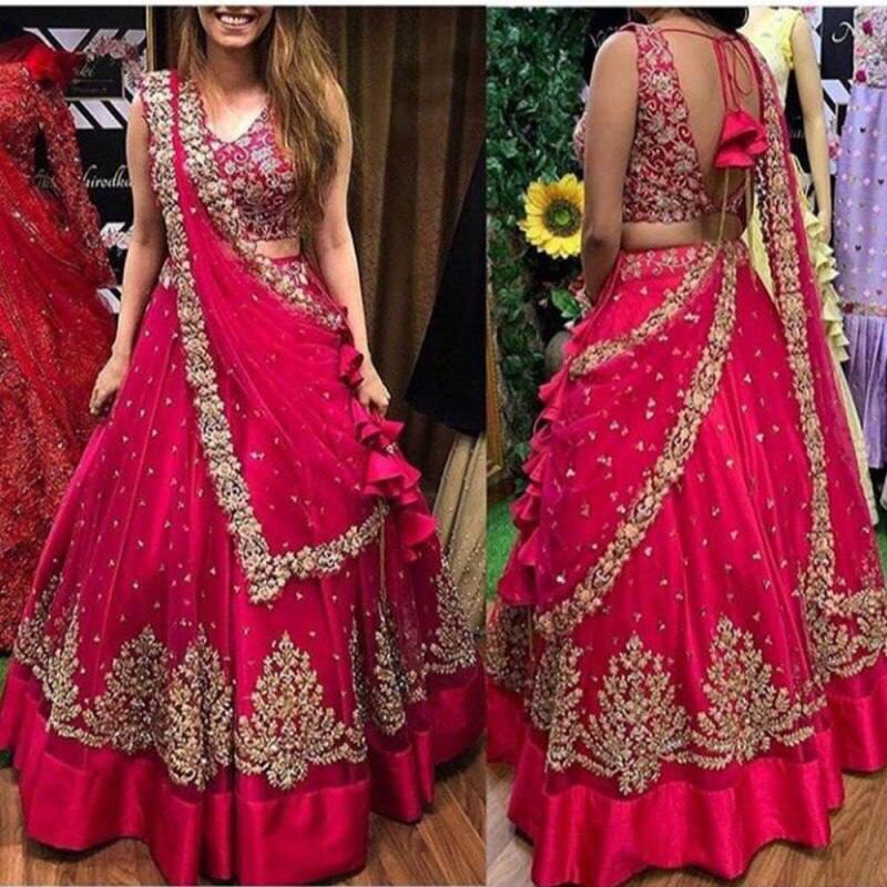 Pink Georgette Embroidery Work Wedding Wear Lehenga Choli