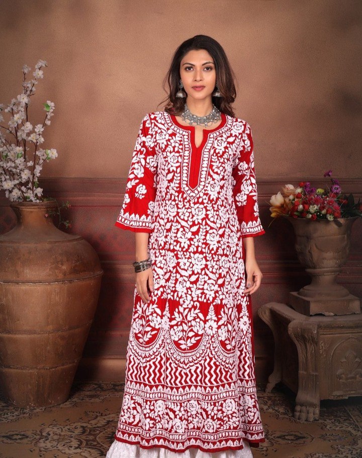 Rayon Cotton  Chikankari Kurta With Palazzo