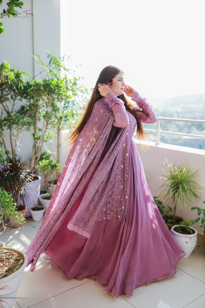 Pink Heavy Faux Georgette Gown With Dupatta
