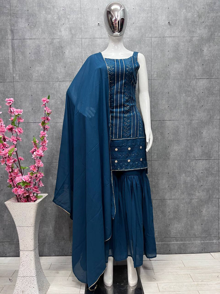 Blue Heavy Pure Soft Georgette Sharara Suit