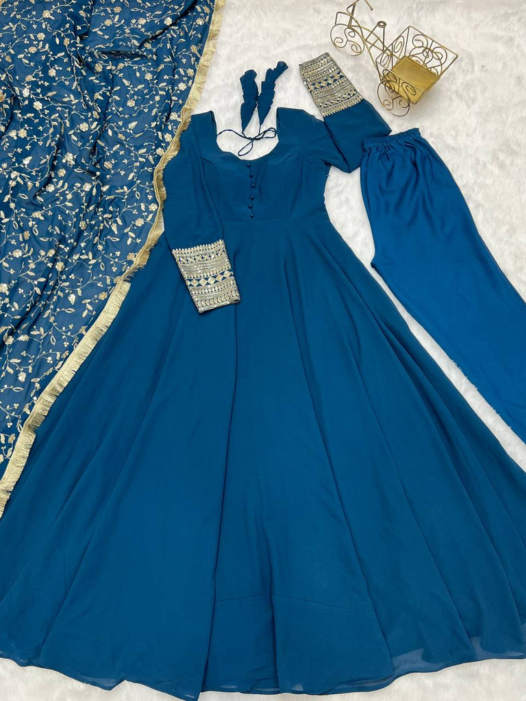 Blue Fox Georgette Gown With Duppta