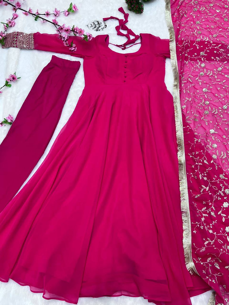 Rani Pink Fox Georgette Gown With Duppta