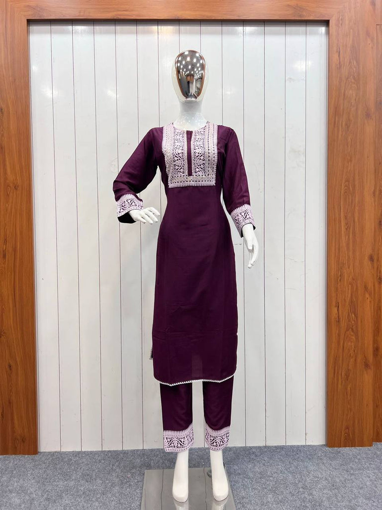 Wine Maska Cotton Silk Fancy Dori Work Salwar Suit