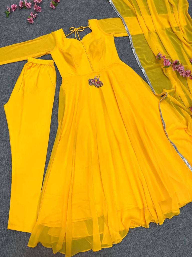 Yellow Heavy Pure Soft Fox Georgette Gown