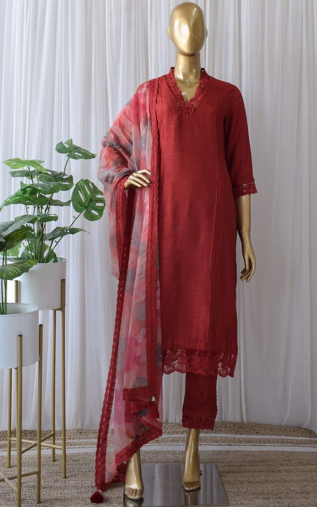 Red Pure Soft Maska Cotton Silk Salwar Suit