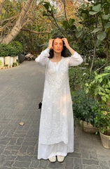 White Rayon Cotton Chikankari Kurta With Palazzo – SurtiSilk