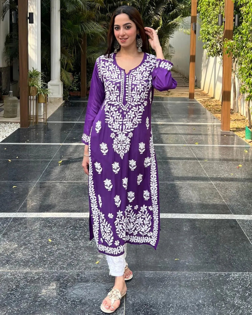 Rayon Cotton Chikankari Kurta With Pant